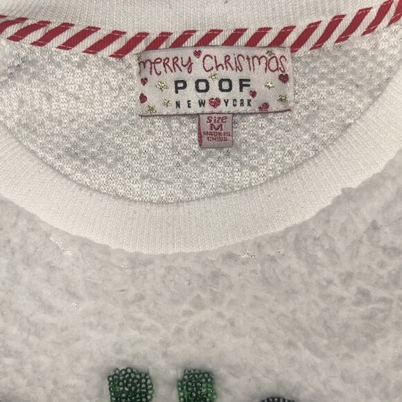 Merry Christmas Poof New York HO HO HO Dog In Santa Hat Women’s Size M Sweater - Picture 4 of 7